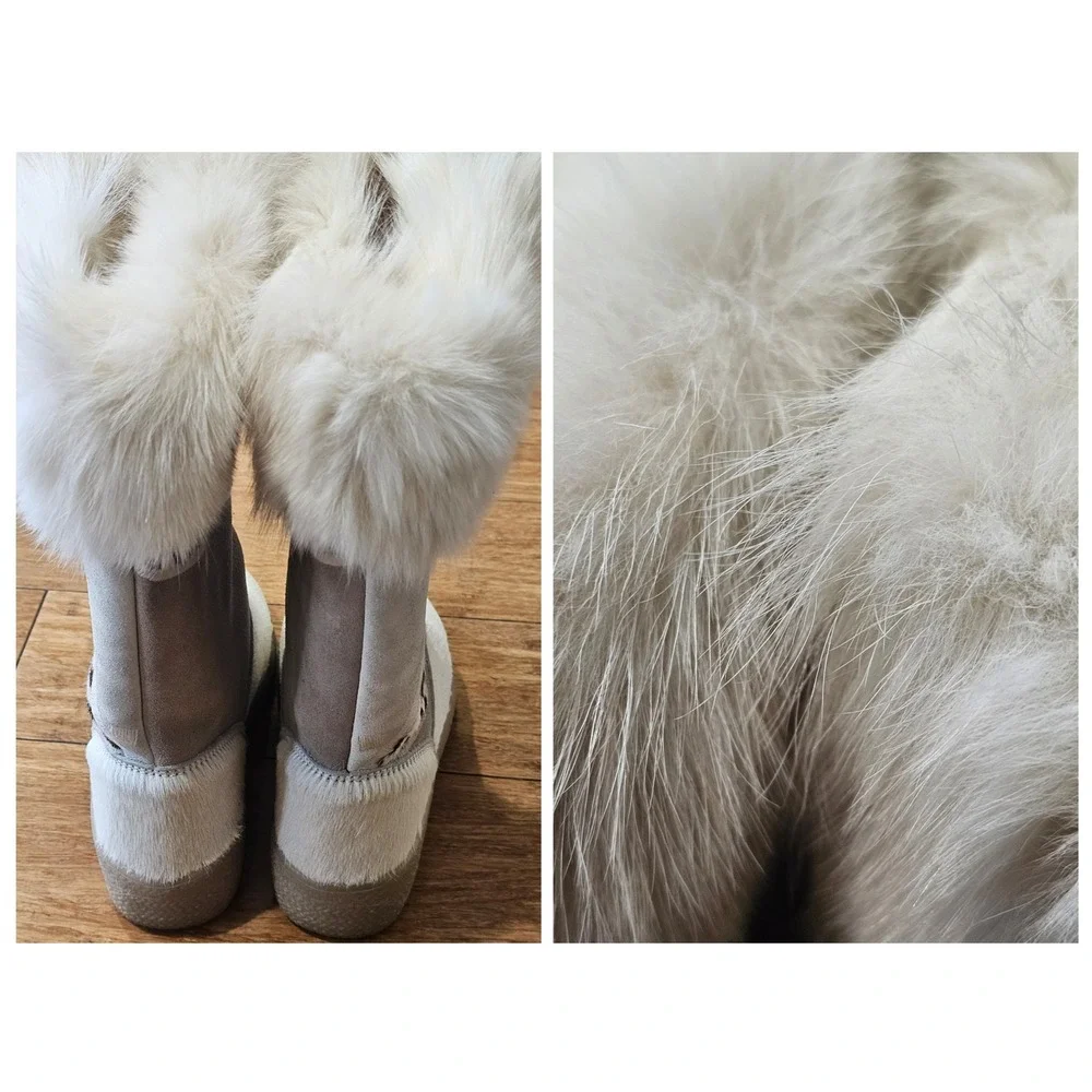 Cristina Italy Zebra Fur Trim Leather Boots Women‎ 37 White Tan